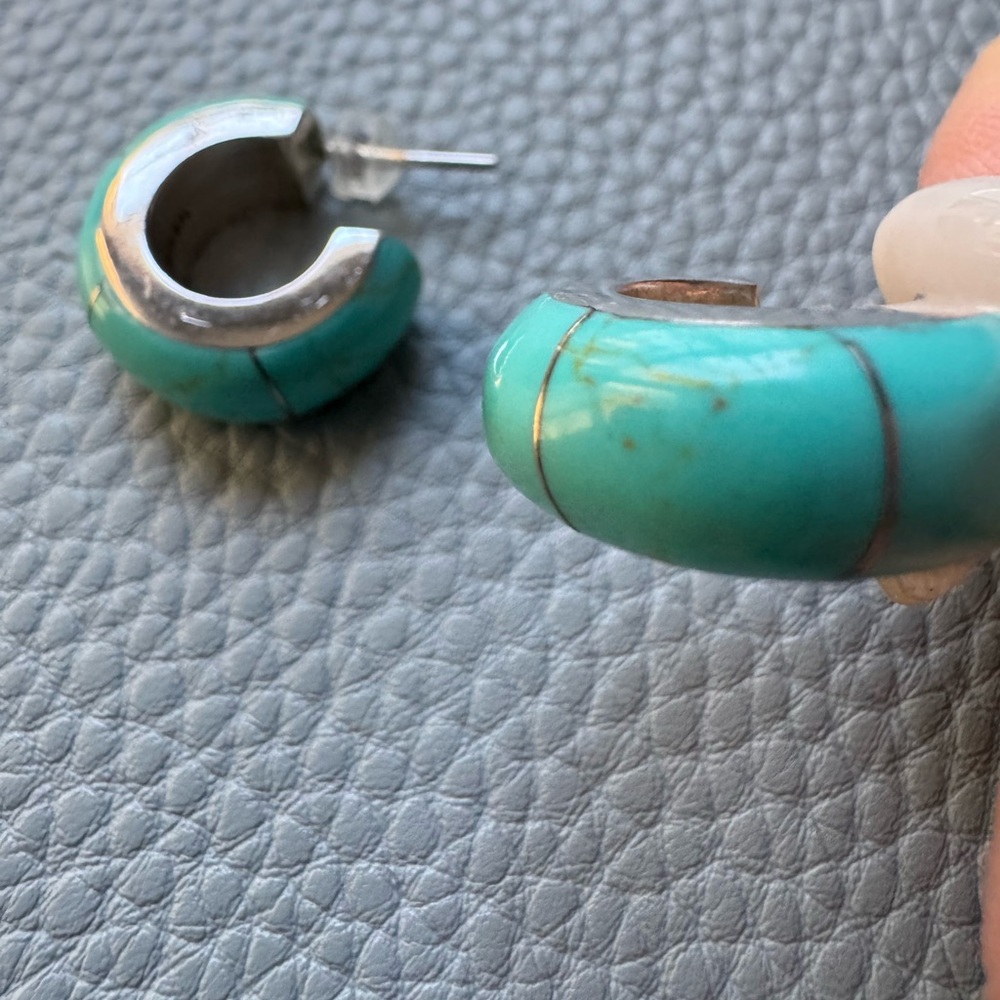 925 Silver and Turquoise Hoop Earrings - Picture 2 of 3